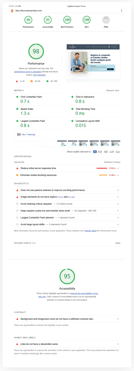 Lighthouse PageSpeed Report